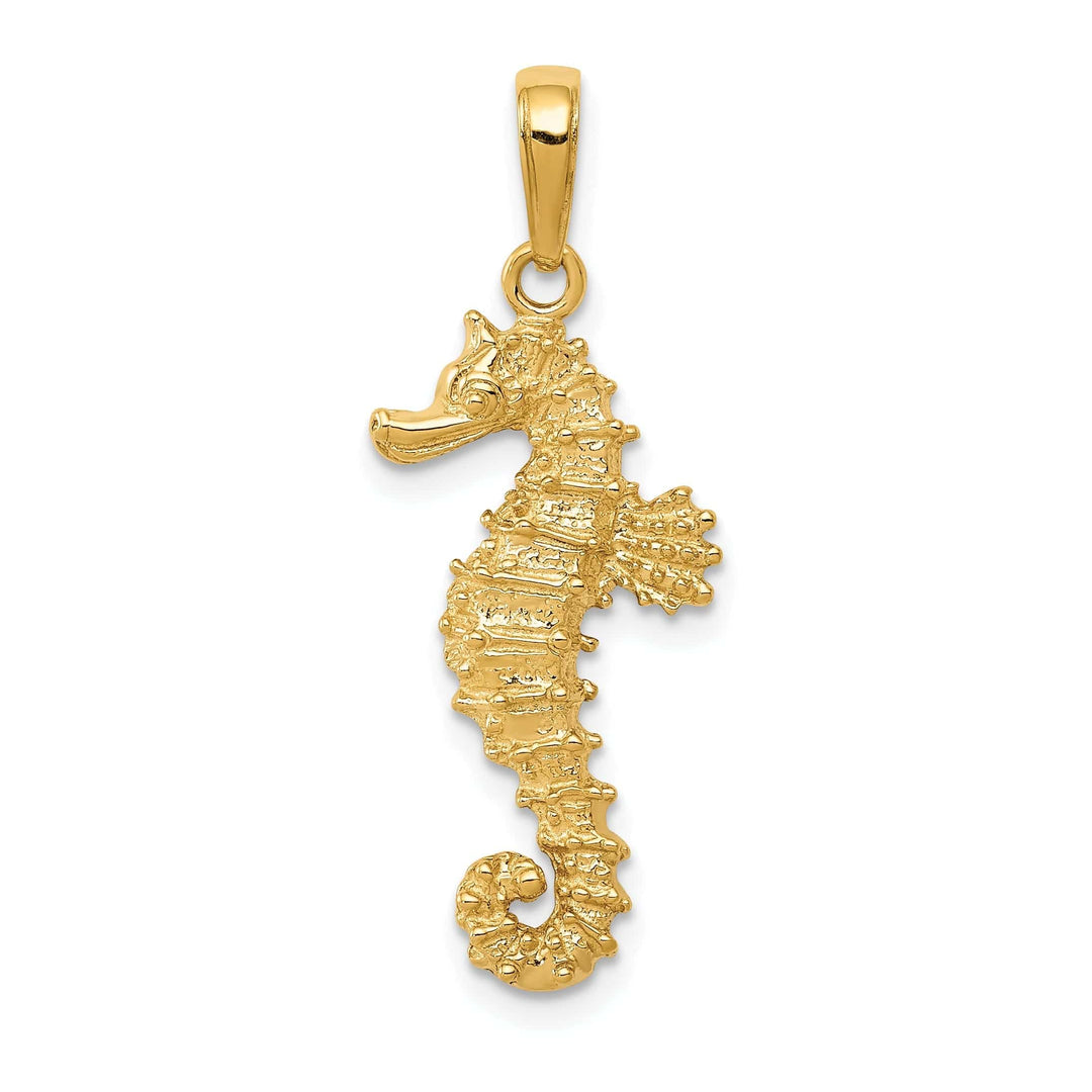 Lovely Rita's Pendants & Charms 14k Yellow Gold Solid Polished Textured Finish Open-Backed Men's Seahorse Charm Pendant