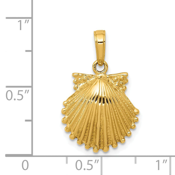 Lovely Rita's Pendants & Charms 14k Yellow Gold Solid Polished Textured Finish Scallop Shell Charm Pendant