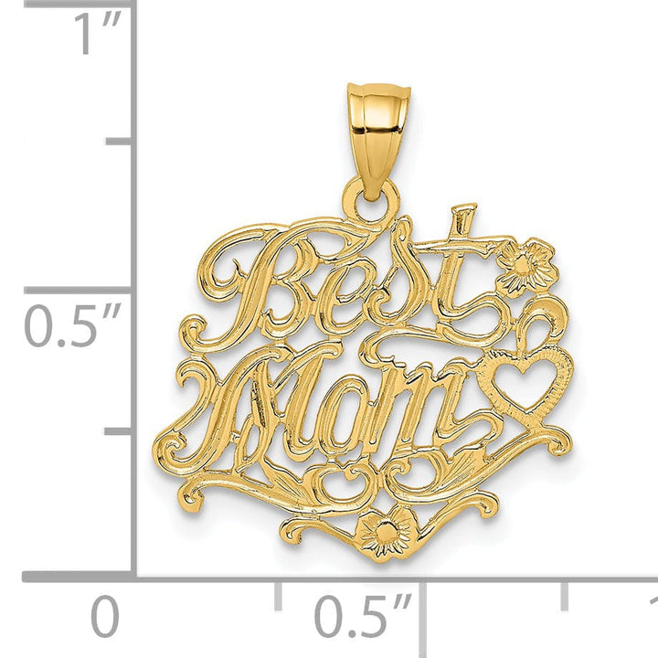 Lovely Rita's Pendants & Charms 14K Yellow Gold Solid Polished Textured Finish Script BEST MOM Design Charm Pendant