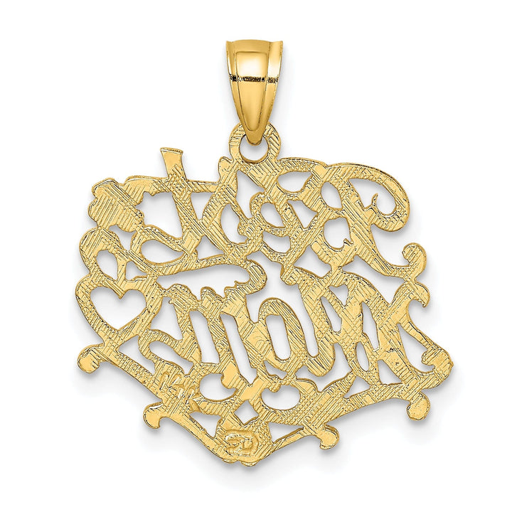 Lovely Rita's Pendants & Charms 14K Yellow Gold Solid Polished Textured Finish Script BEST MOM Design Charm Pendant
