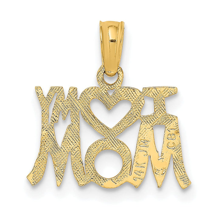Lovely Rita's Pendants & Charms 14K Yellow Gold Solid Polished Textured Finish Script Design I HEART MY MOM Charm Pendant
