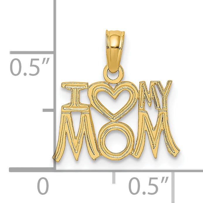 Lovely Rita's Pendants & Charms 14K Yellow Gold Solid Polished Textured Finish Script Design I HEART MY MOM Charm Pendant