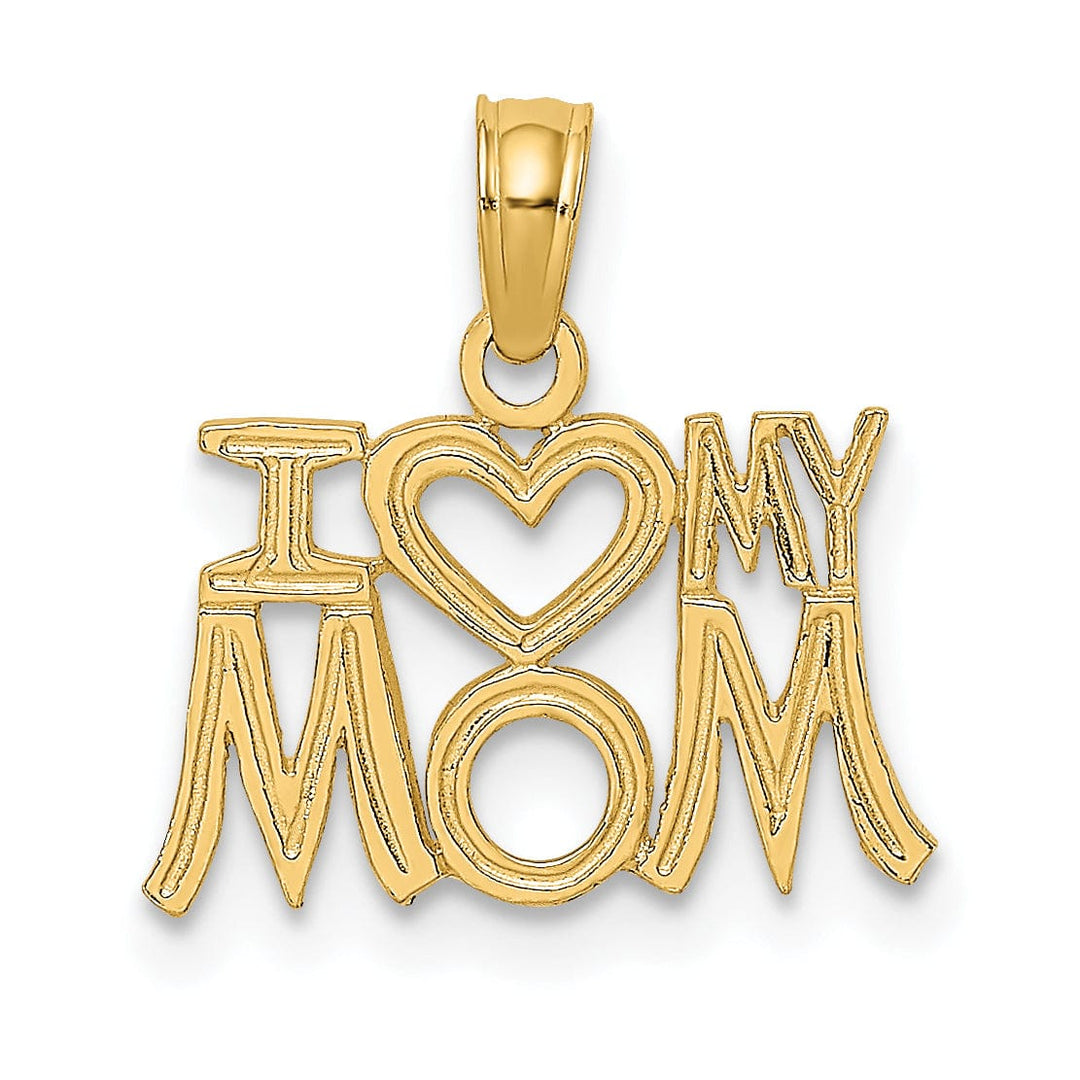 Lovely Rita's Pendants & Charms 14K Yellow Gold Solid Polished Textured Finish Script Design I HEART MY MOM Charm Pendant