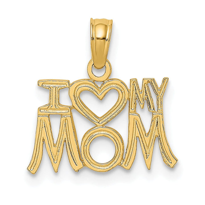 Lovely Rita's Pendants & Charms 14K Yellow Gold Solid Polished Textured Finish Script Design I HEART MY MOM Charm Pendant