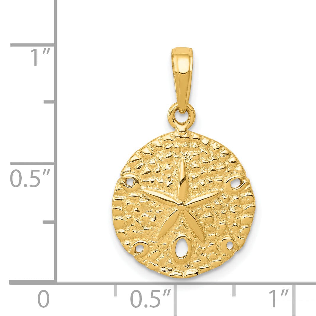 Lovely Rita's Pendants & Charms 14K Yellow Gold Solid Polished Textured Finish Sea Sand Dollar Charm Pendant