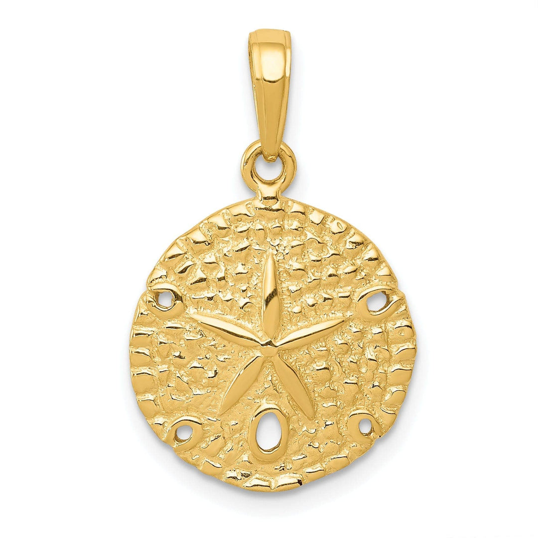 Lovely Rita's Pendants & Charms 14K Yellow Gold Solid Polished Textured Finish Sea Sand Dollar Charm Pendant