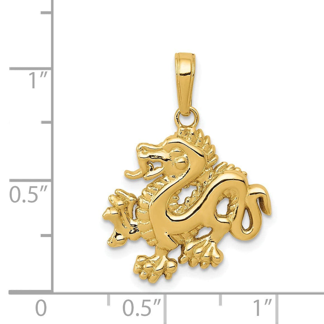 Lovely Rita's Pendants & Charms 14k Yellow Gold Solid Polished Textured Finish Small Size 3-Dimensional Dragon Design Charm Pendant