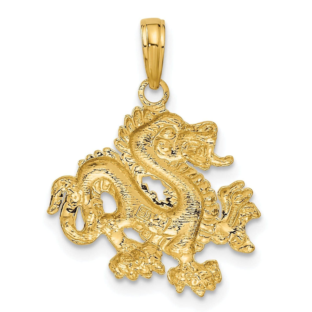 Lovely Rita's Pendants & Charms 14k Yellow Gold Solid Polished Textured Finish Small Size 3-Dimensional Dragon Design Charm Pendant