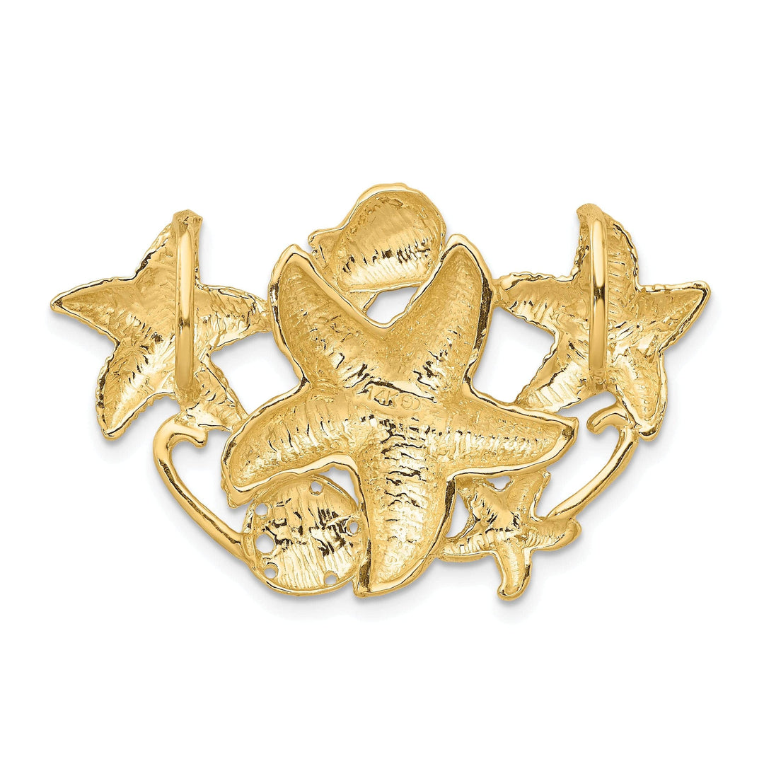 Lovely Rita's Pendants & Charms 14k Yellow Gold Solid Polished Textured Finish Starfish Cluster Slide Pendant fits upto 5mm fancy omega chain