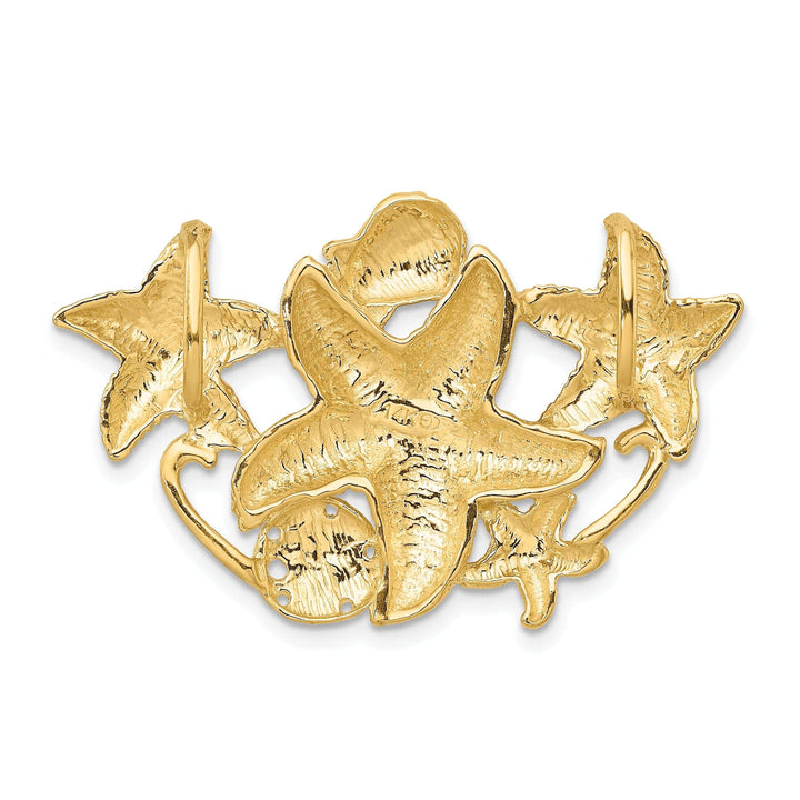 Lovely Rita's Pendants & Charms 14k Yellow Gold Solid Polished Textured Finish Starfish Cluster Slide Pendant fits upto 5mm fancy omega chain