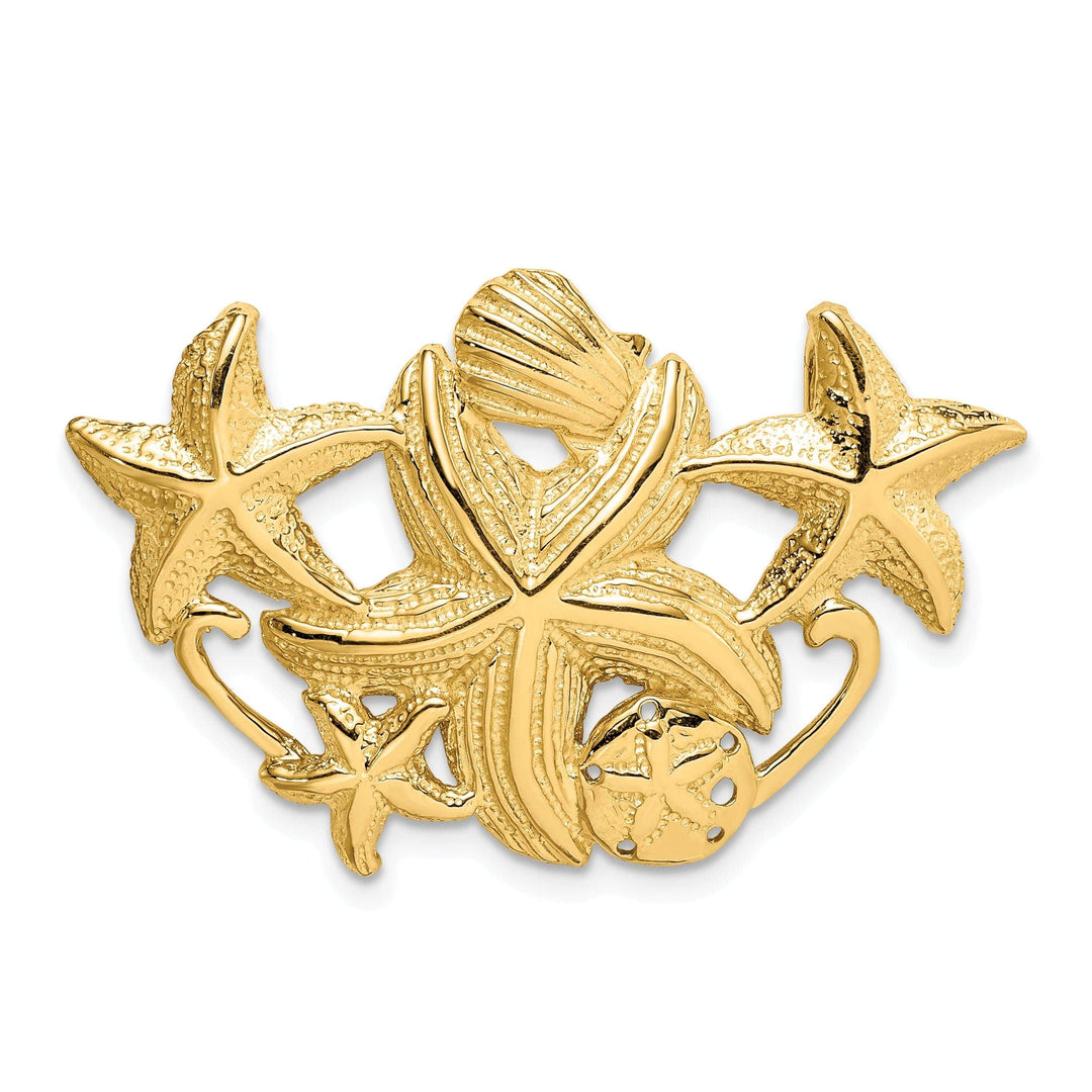 Lovely Rita's Pendants & Charms 14k Yellow Gold Solid Polished Textured Finish Starfish Cluster Slide Pendant fits upto 5mm fancy omega chain