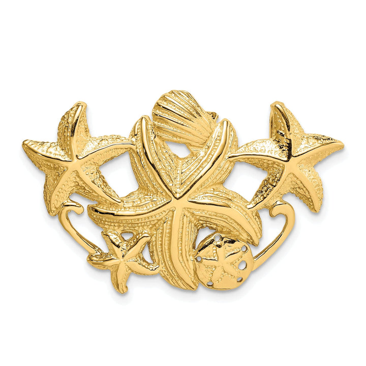 Lovely Rita's Pendants & Charms 14k Yellow Gold Solid Polished Textured Finish Starfish Cluster Slide Pendant fits upto 5mm fancy omega chain
