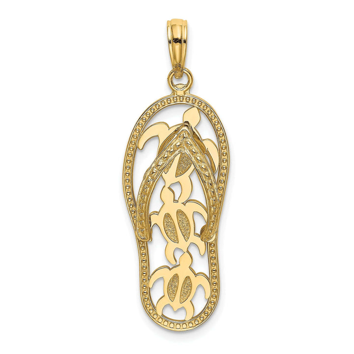 Lovely Rita's Pendants & Charms 14K Yellow Gold Solid Polished Textured Finish Triple Sea Turtles Design Flip-Flop Beach Sandle Charm Pendant