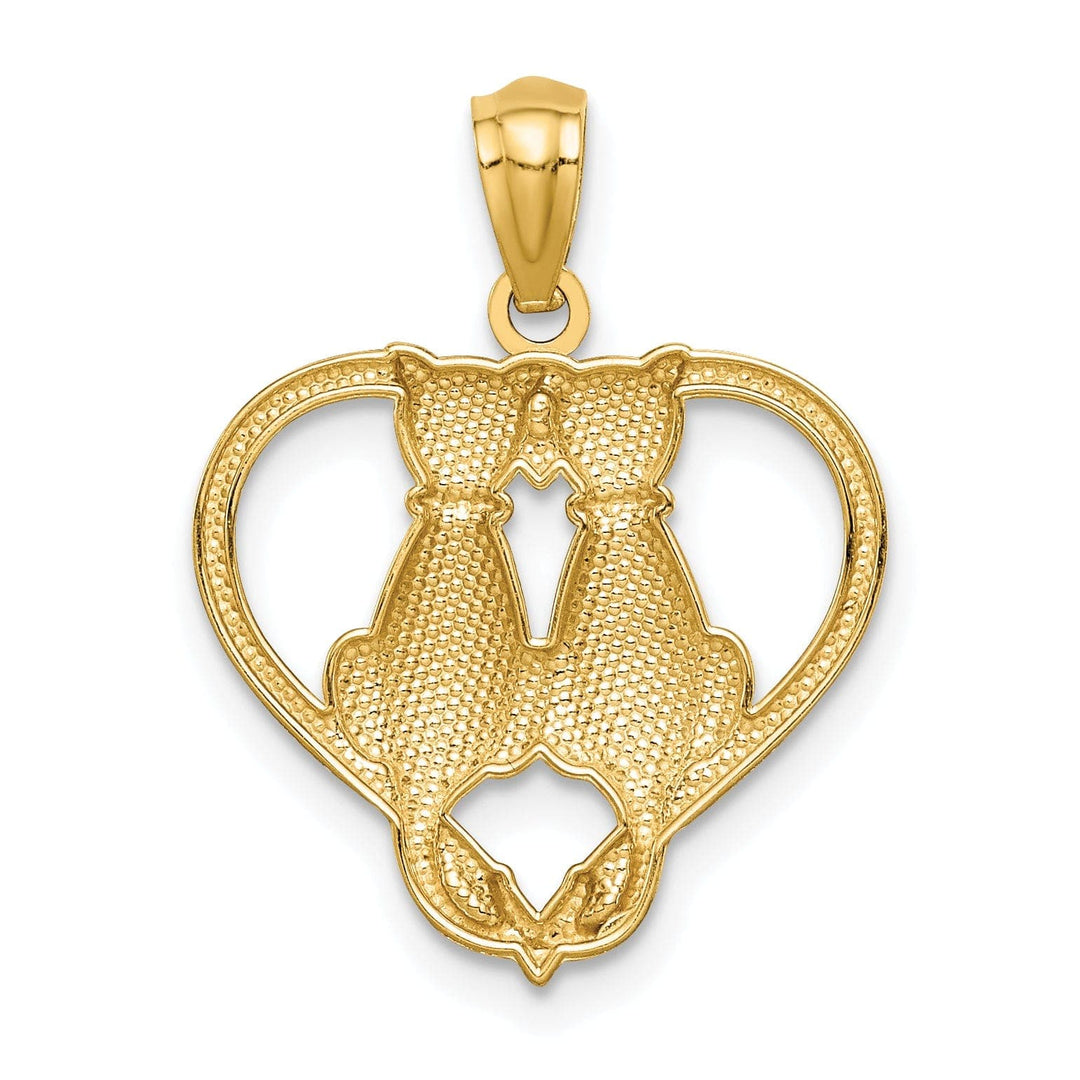 Lovely Rita's Pendants & Charms 14k Yellow Gold Solid Polished Textured Finish Two Sitting Cats in Heart Shape Design Charm Pendant