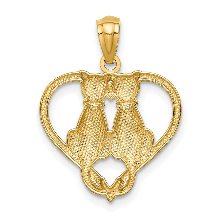 Lovely Rita's Pendants & Charms 14k Yellow Gold Solid Polished Textured Finish Two Sitting Cats in Heart Shape Design Charm Pendant