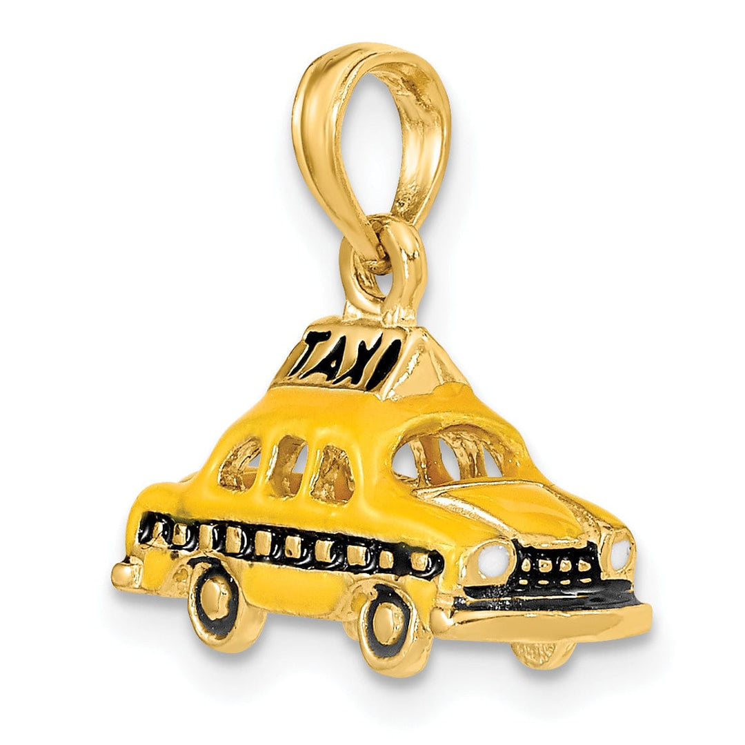 Lovely Rita's Pendants & Charms 14K Yellow Gold Solid Polished Yellow, Black Enamel Finish New York 3-Dimensional Taxi Design Charm Pendant