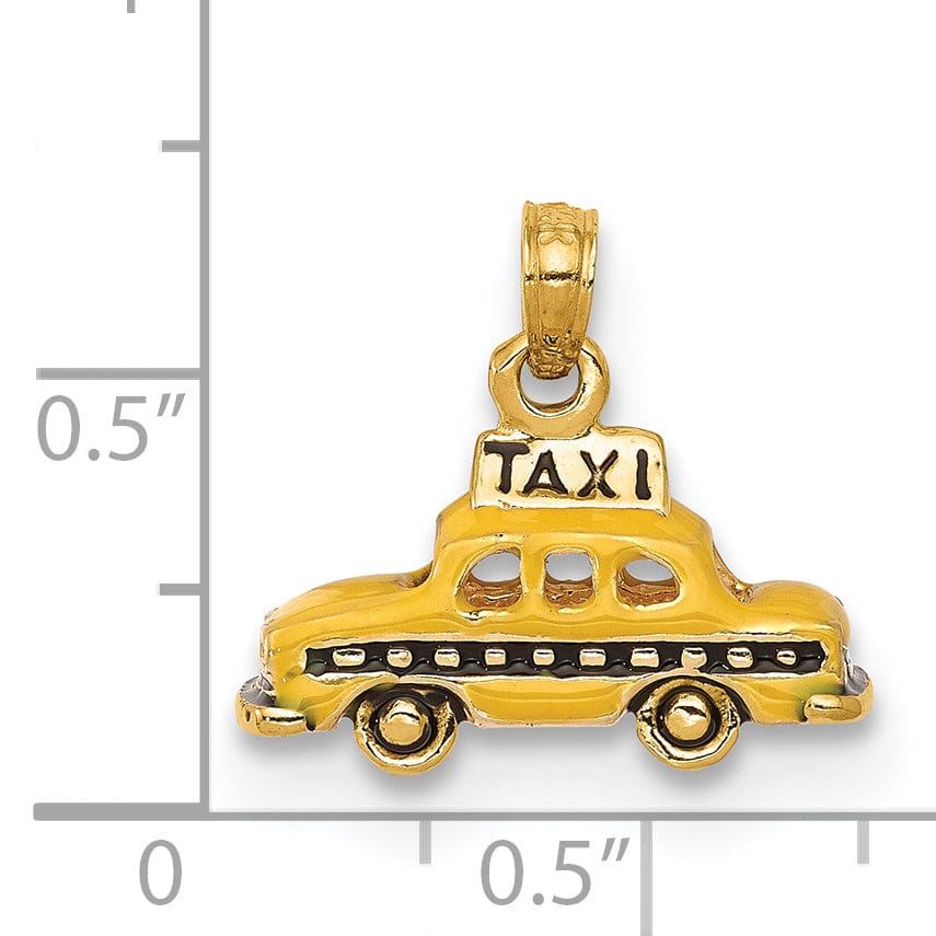 Lovely Rita's Pendants & Charms 14K Yellow Gold Solid Polished Yellow, Black Enamel Finish New York 3-Dimensional Taxi Design Charm Pendant