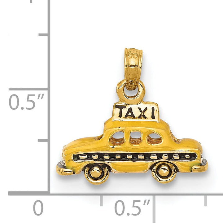 Lovely Rita's Pendants & Charms 14K Yellow Gold Solid Polished Yellow, Black Enamel Finish New York 3-Dimensional Taxi Design Charm Pendant