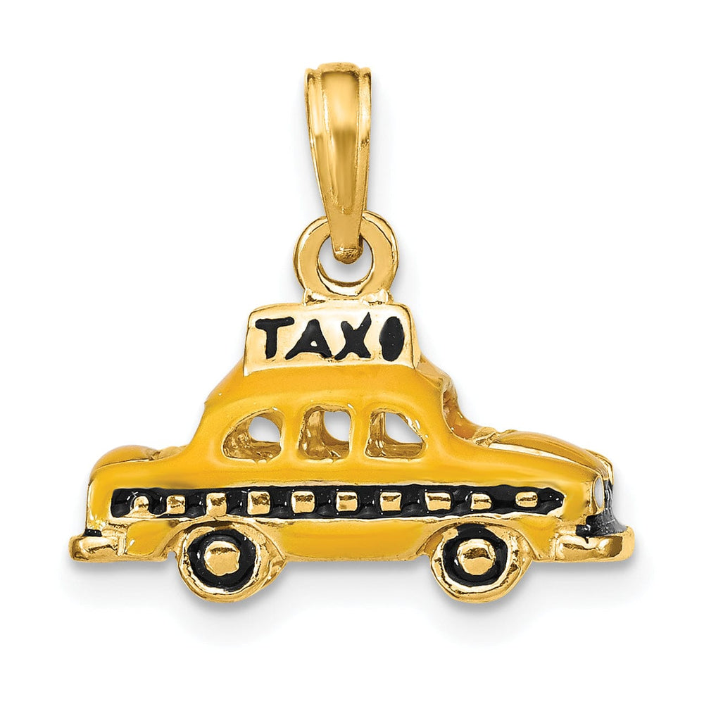 Lovely Rita's Pendants & Charms 14K Yellow Gold Solid Polished Yellow, Black Enamel Finish New York 3-Dimensional Taxi Design Charm Pendant