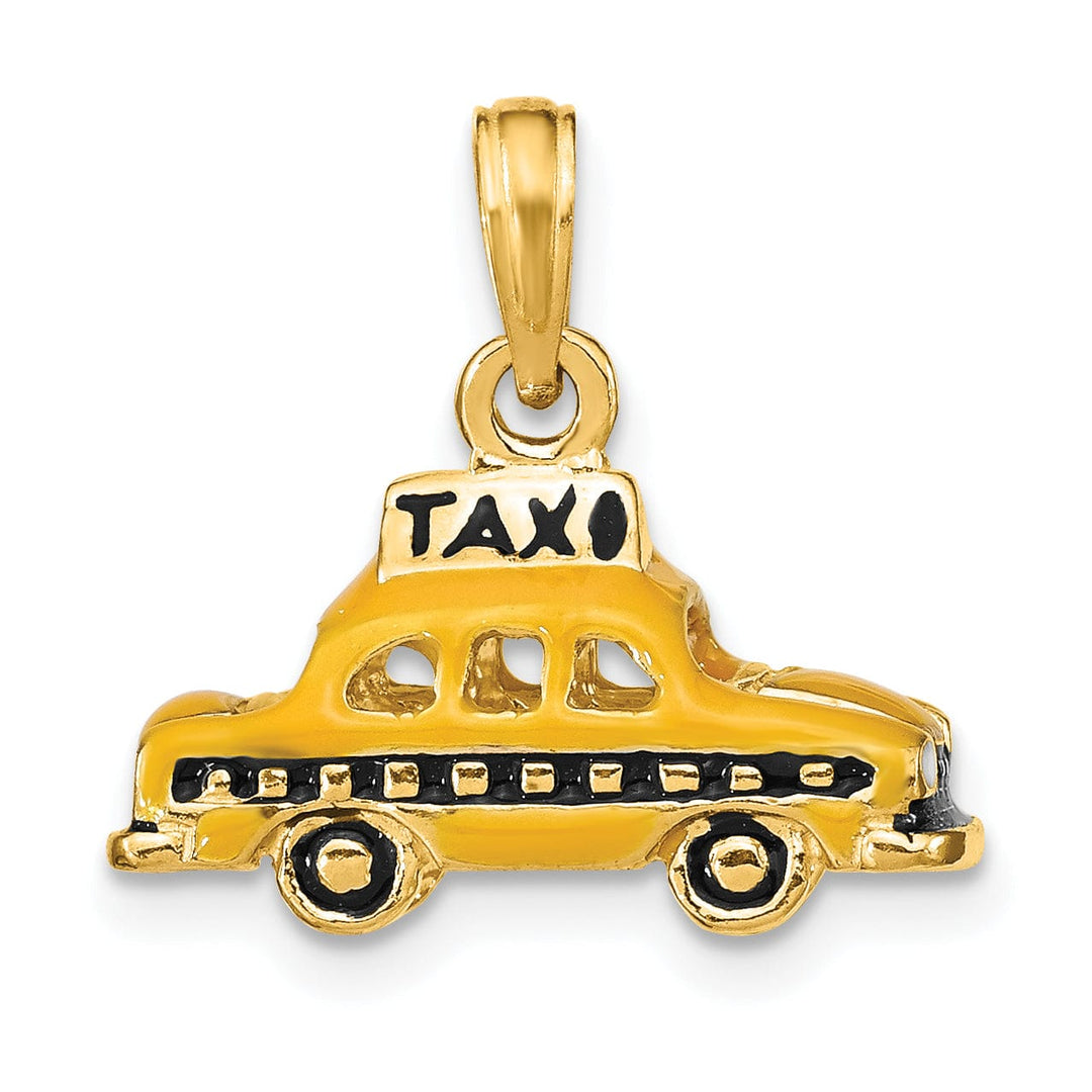 Lovely Rita's Pendants & Charms 14K Yellow Gold Solid Polished Yellow, Black Enamel Finish New York 3-Dimensional Taxi Design Charm Pendant