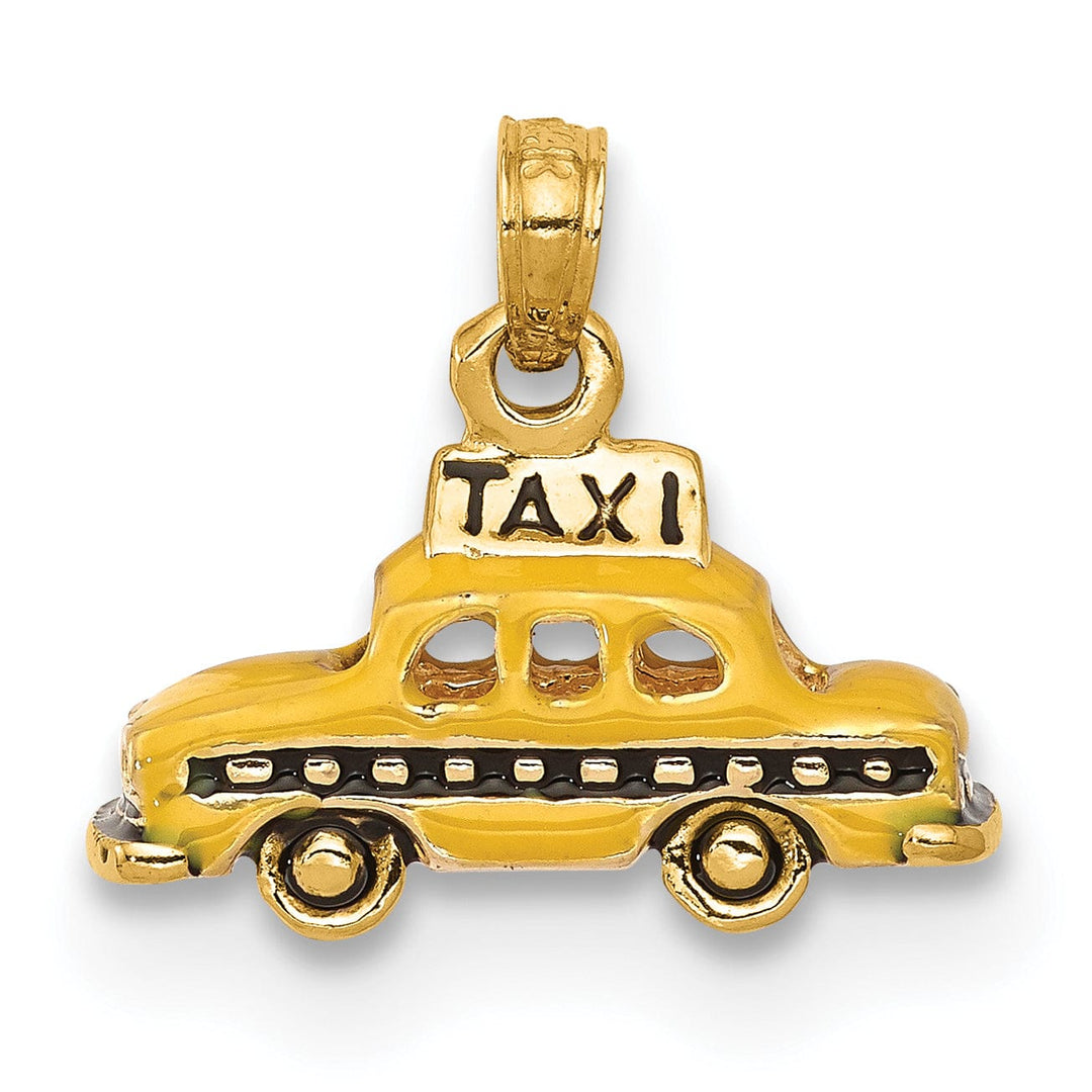 Lovely Rita's Pendants & Charms 14K Yellow Gold Solid Polished Yellow, Black Enamel Finish New York 3-Dimensional Taxi Design Charm Pendant