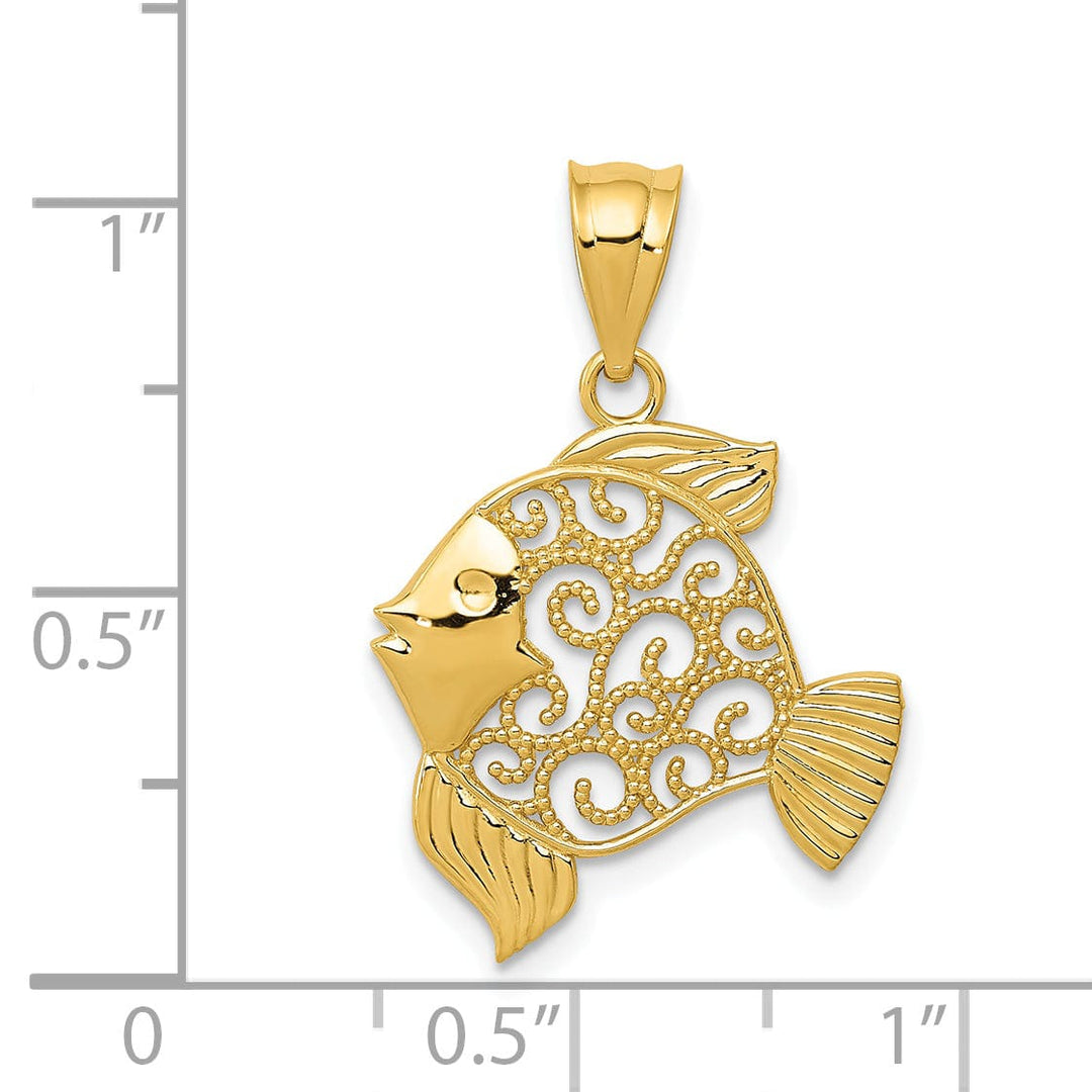 Lovely Rita's Pendants & Charms 14K Yellow Gold Solid PolishedFinish Filigree Design Fish Charm Pendant