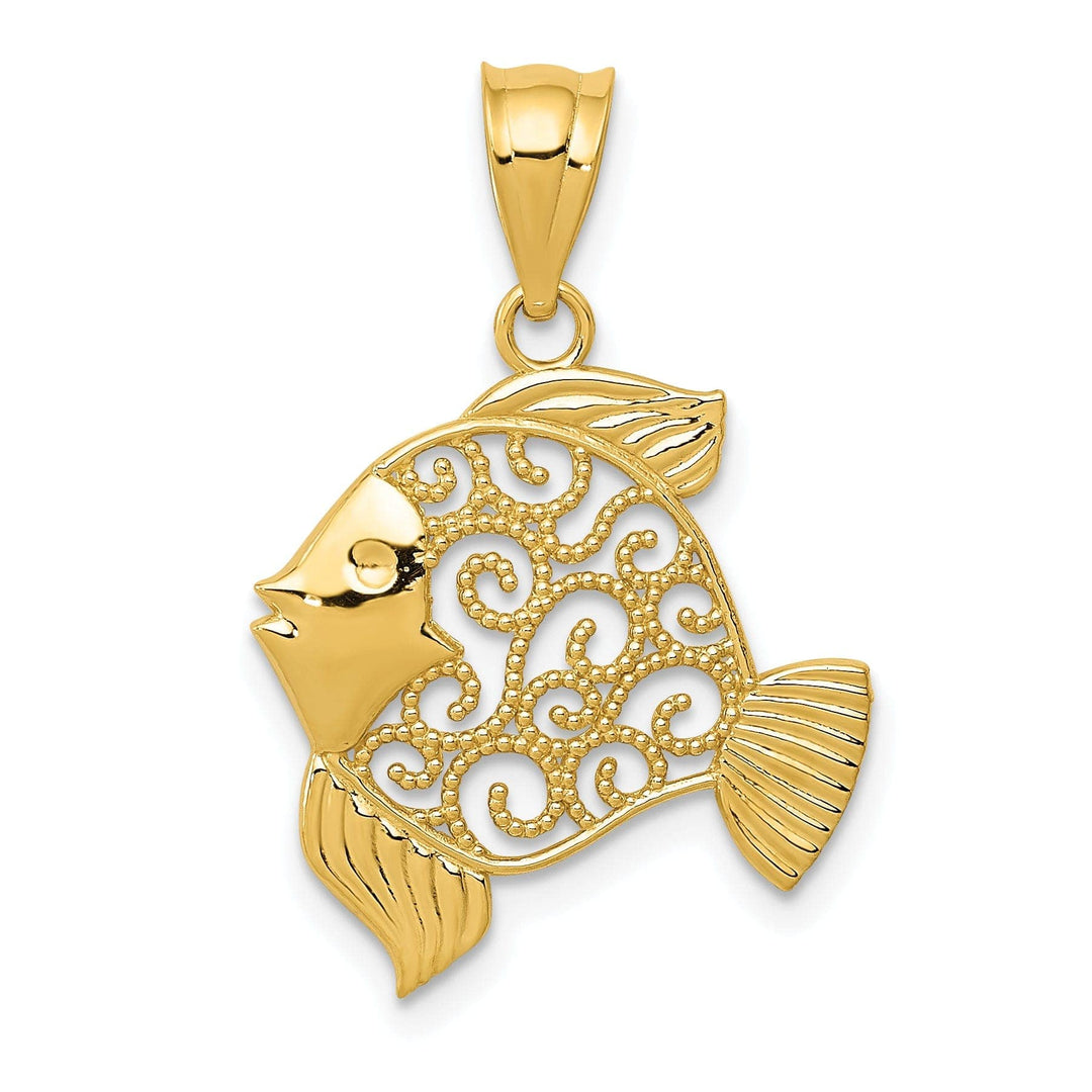 Lovely Rita's Pendants & Charms 14K Yellow Gold Solid PolishedFinish Filigree Design Fish Charm Pendant