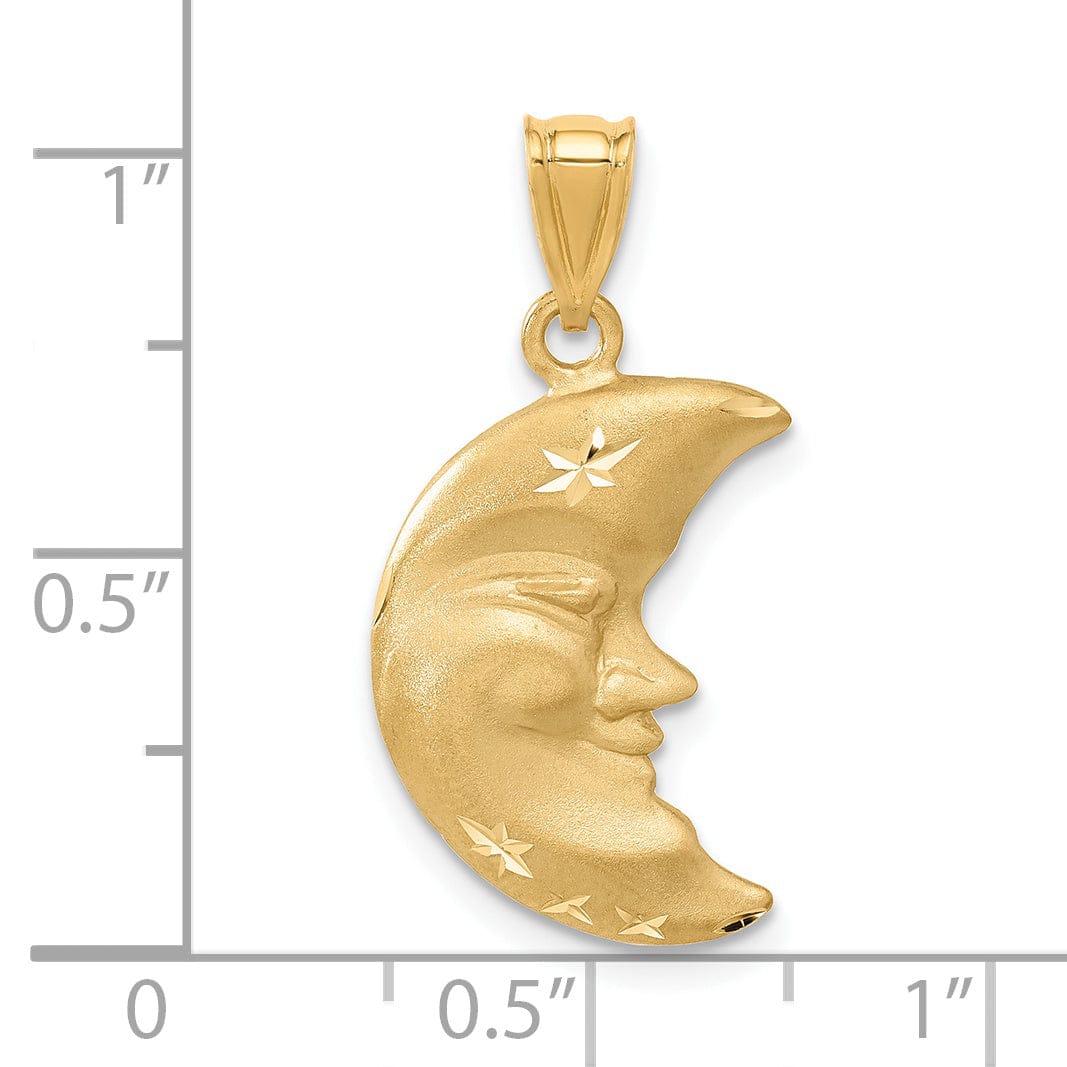 Lovely Rita's Pendants & Charms 14k Yellow Gold Solid Satin Diamond Cut Finish Concave Shape Moon with Face Design Charm Pendant