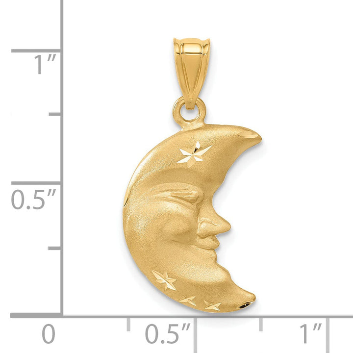 Lovely Rita's Pendants & Charms 14k Yellow Gold Solid Satin Diamond Cut Finish Concave Shape Moon with Face Design Charm Pendant
