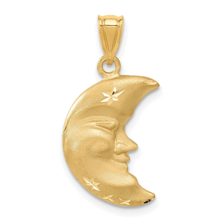 Lovely Rita's Pendants & Charms 14k Yellow Gold Solid Satin Diamond Cut Finish Concave Shape Moon with Face Design Charm Pendant