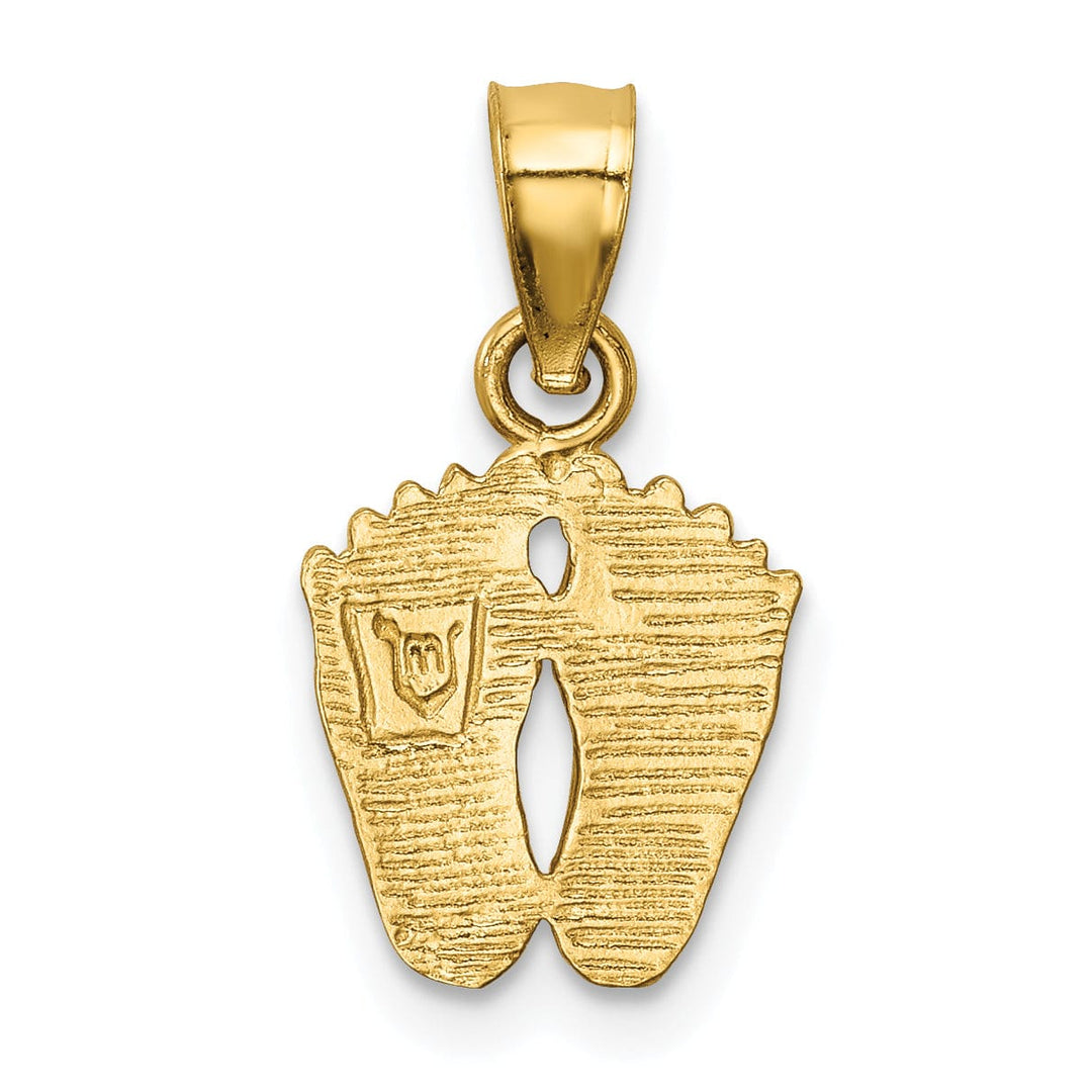 Lovely Rita's Pendants & Charms 14k Yellow Gold Solid Satin Diamond Cut Finish Flat Back Footprints Charm Pendant