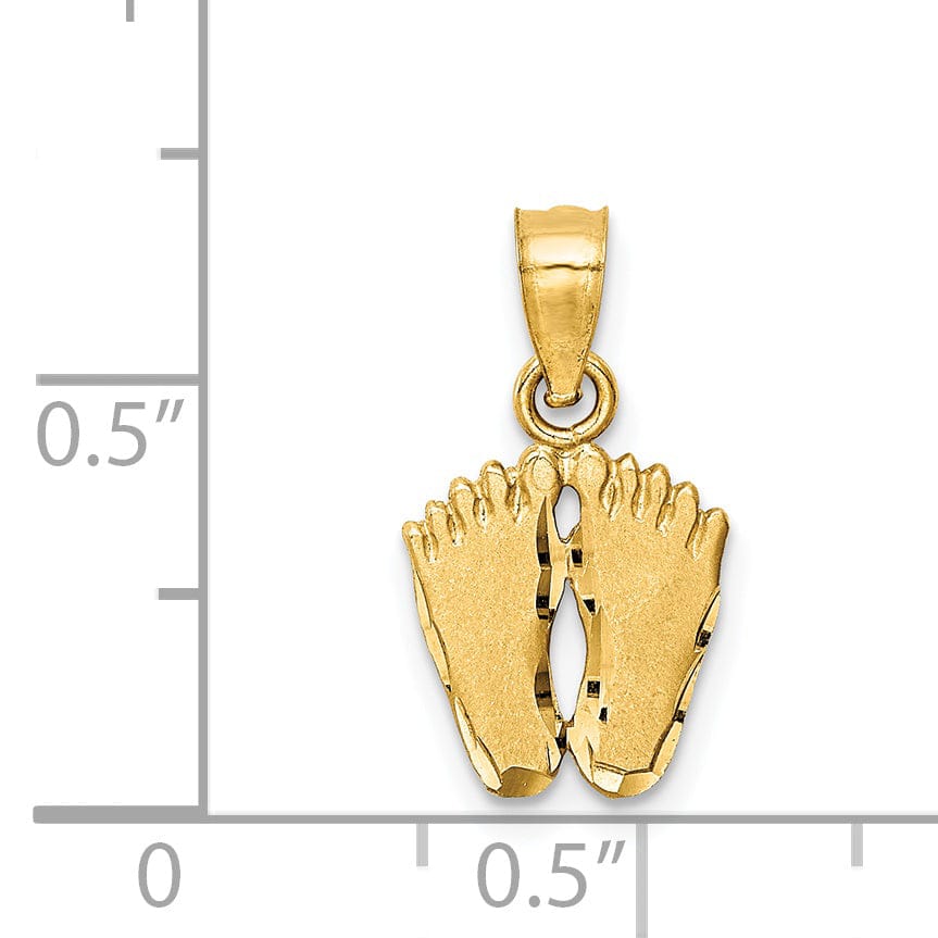 Lovely Rita's Pendants & Charms 14k Yellow Gold Solid Satin Diamond Cut Finish Flat Back Footprints Charm Pendant