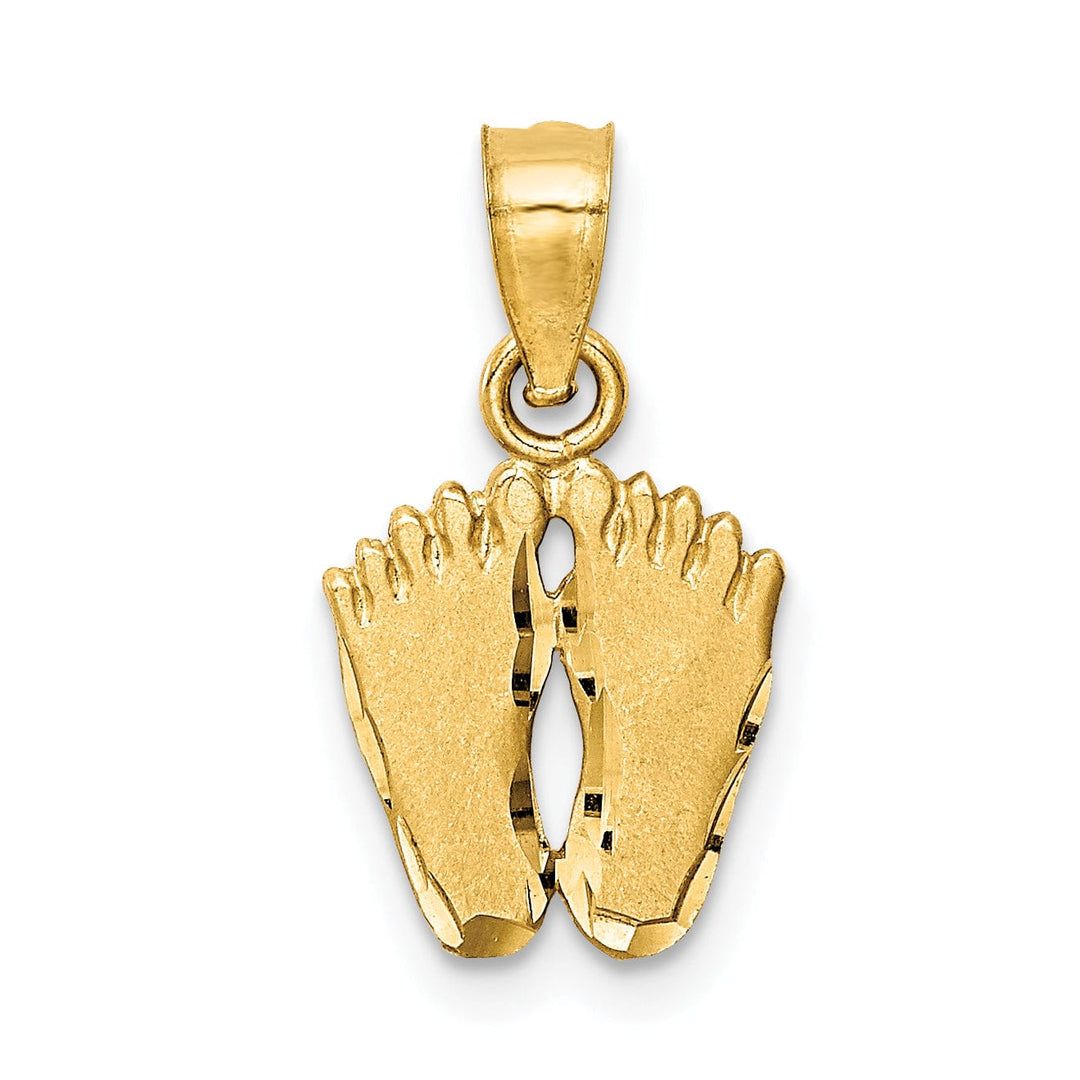 Lovely Rita's Pendants & Charms 14k Yellow Gold Solid Satin Diamond Cut Finish Flat Back Footprints Charm Pendant