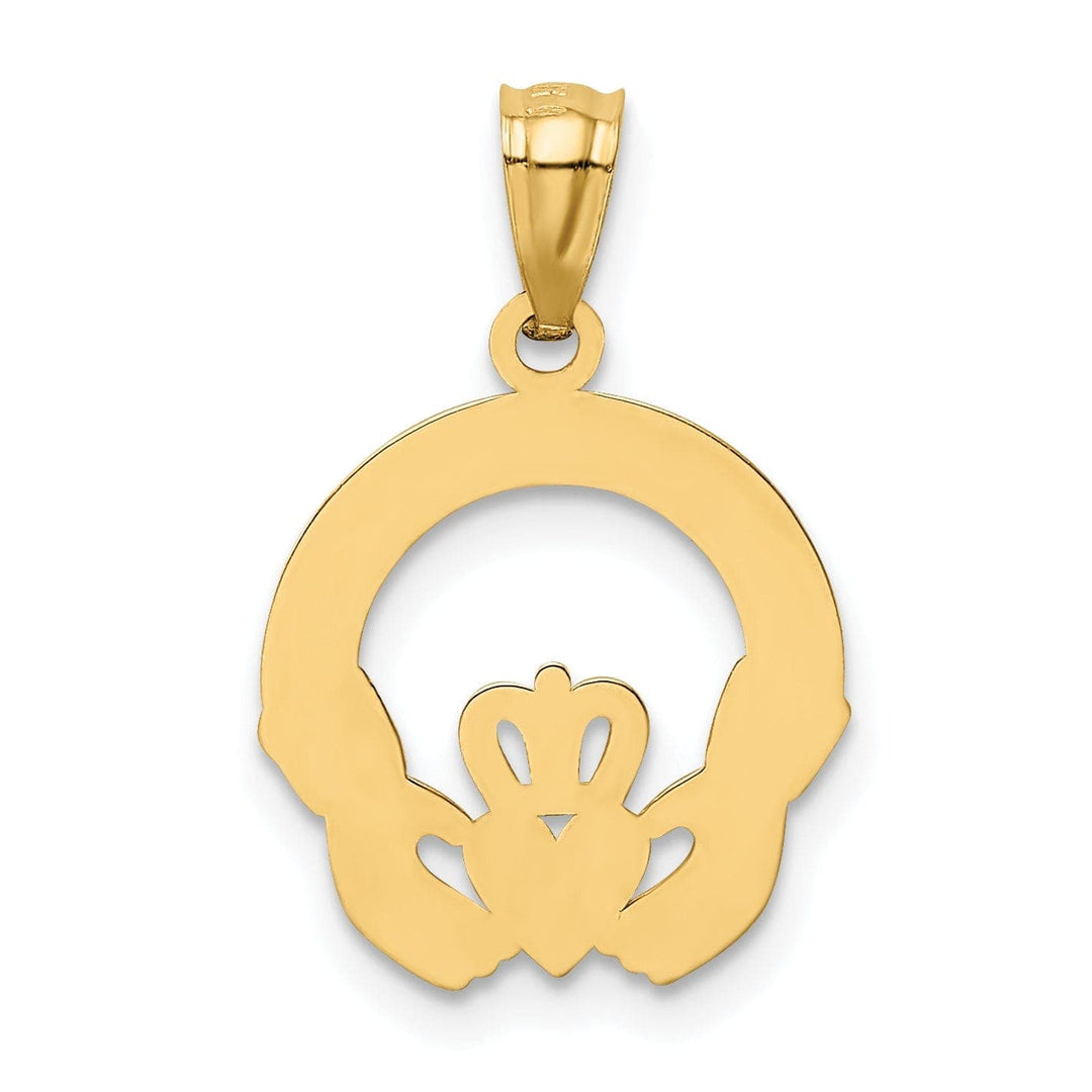 Lovely Rita's Pendants & Charms 14k Yellow Gold Solid Satin Diamond Cut Finish Flat-Backed Claddagh Design Charm Pendant