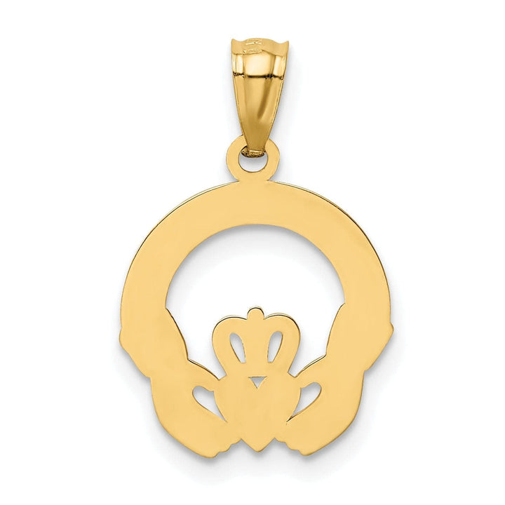 Lovely Rita's Pendants & Charms 14k Yellow Gold Solid Satin Diamond Cut Finish Flat-Backed Claddagh Design Charm Pendant