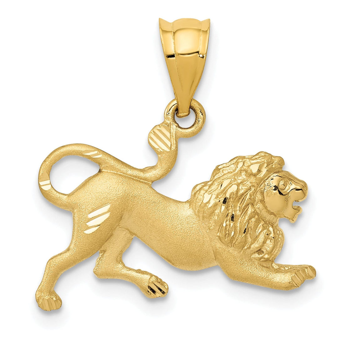 Lovely Rita's Pendants & Charms 14k Yellow Gold Solid Satin Diamond Cut Finish Lion Charm Pendant