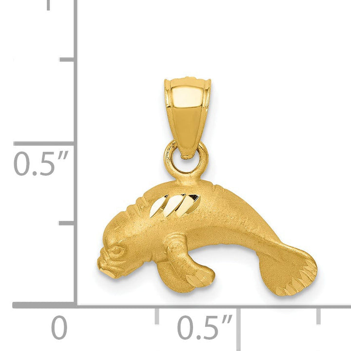 Lovely Rita's Pendants & Charms 14K Yellow Gold Solid Satin Diamond Cut Finish Manatee Charm Pendant