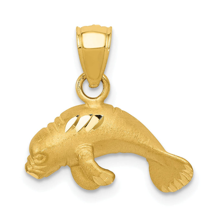 Lovely Rita's Pendants & Charms 14K Yellow Gold Solid Satin Diamond Cut Finish Manatee Charm Pendant