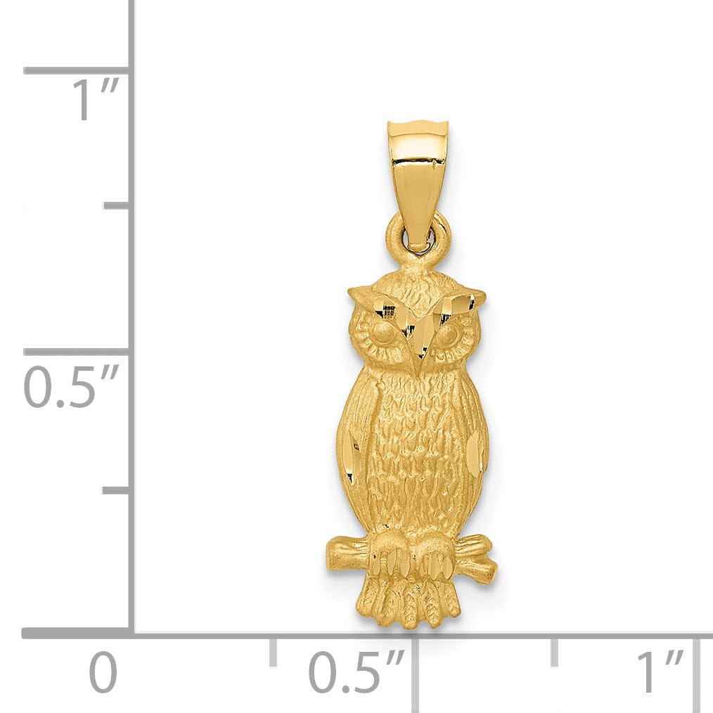 Lovely Rita's Pendants & Charms 14k Yellow Gold Solid Satin Diamond Cut Open Back Owl Charm Pendant