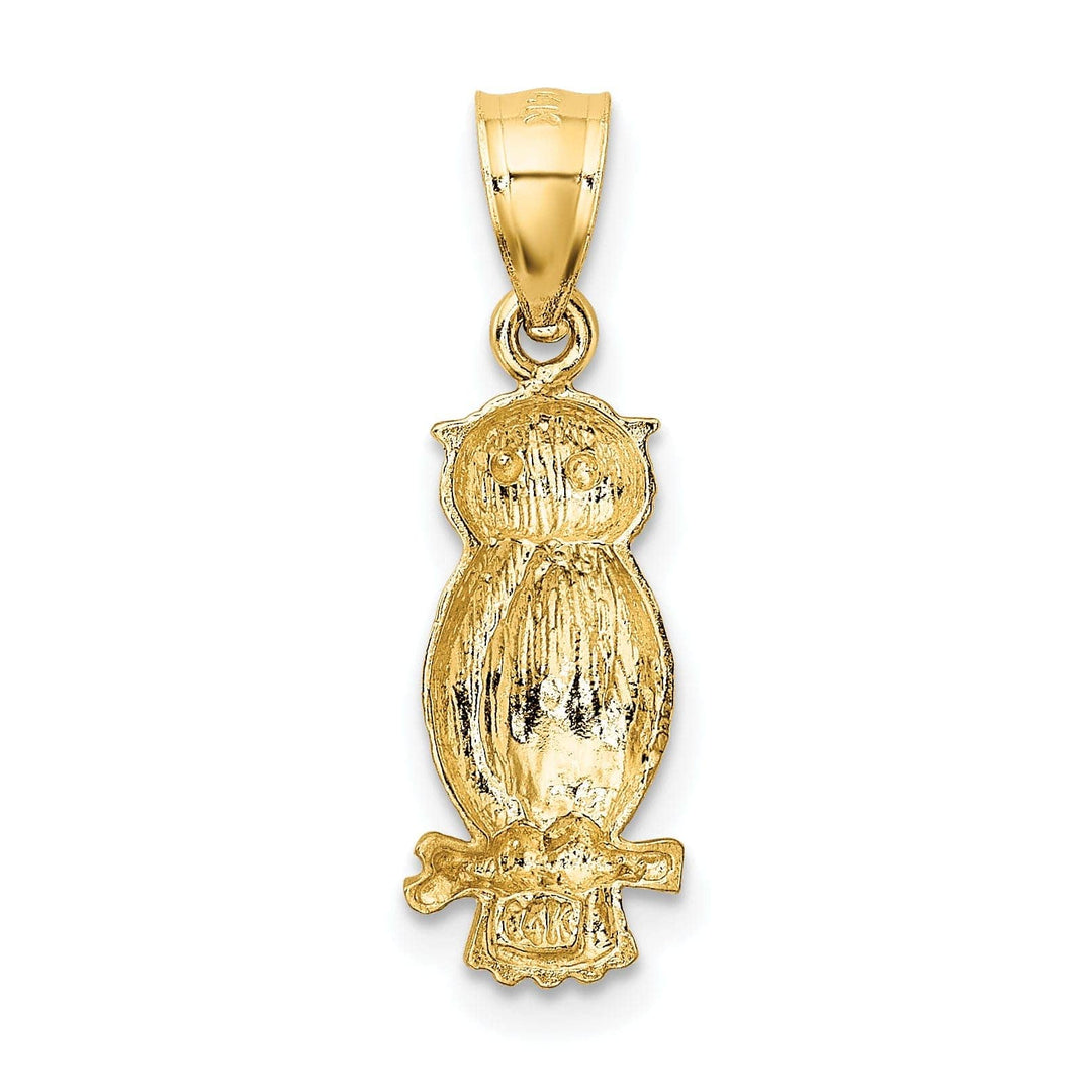 Lovely Rita's Pendants & Charms 14k Yellow Gold Solid Satin Diamond Cut Open Back Owl Charm Pendant