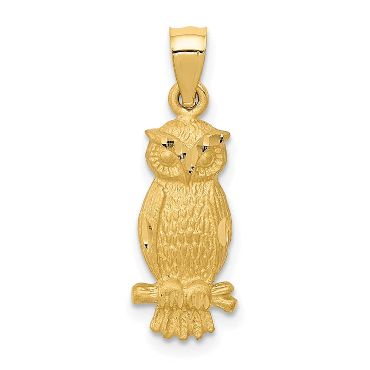 Lovely Rita's Pendants & Charms 14k Yellow Gold Solid Satin Diamond Cut Open Back Owl Charm Pendant