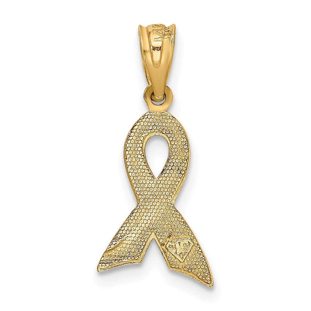 Lovely Rita's Pendants & Charms 14k Yellow Gold Solid Small Size Polished Textured Pink Enameled Finish Awareness Ribbon Charm Pendant