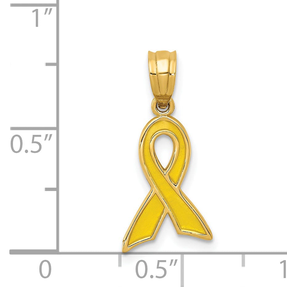 Lovely Rita's Pendants & Charms 14k Yellow Gold Solid Small Size Polished Textured Yellow Enameled Finish Awareness Ribbon Charm Pendant