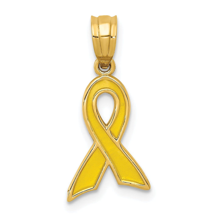 Lovely Rita's Pendants & Charms 14k Yellow Gold Solid Small Size Polished Textured Yellow Enameled Finish Awareness Ribbon Charm Pendant