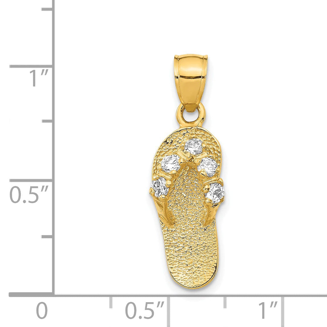 Lovely Rita's Pendants & Charms 14k Yellow Gold Solid Texture Polish Finish 3-Dimensional April Cubic Zirconia Birthstone Flip Flop Sandle Charm Pendant