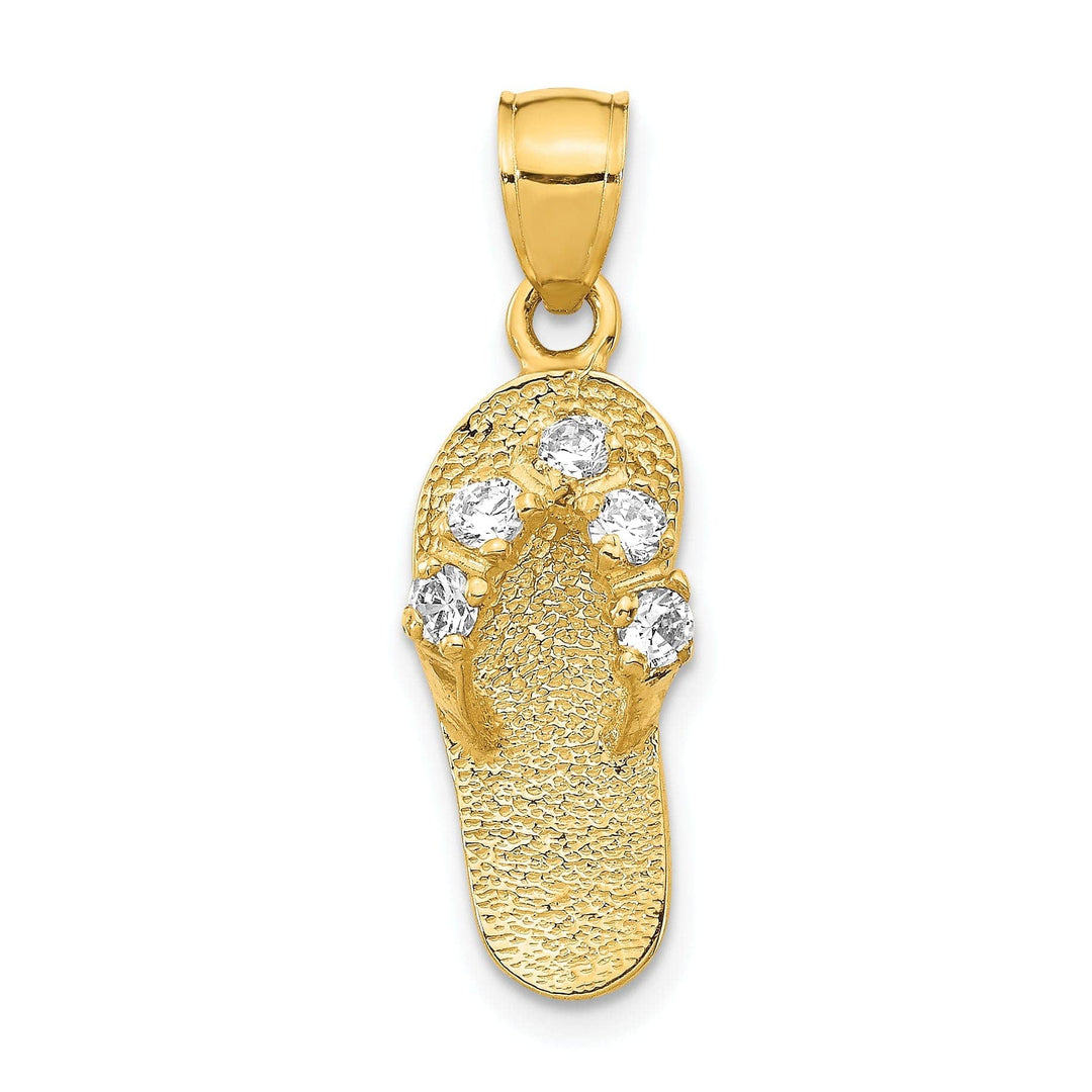 Lovely Rita's Pendants & Charms 14k Yellow Gold Solid Texture Polish Finish 3-Dimensional April Cubic Zirconia Birthstone Flip Flop Sandle Charm Pendant