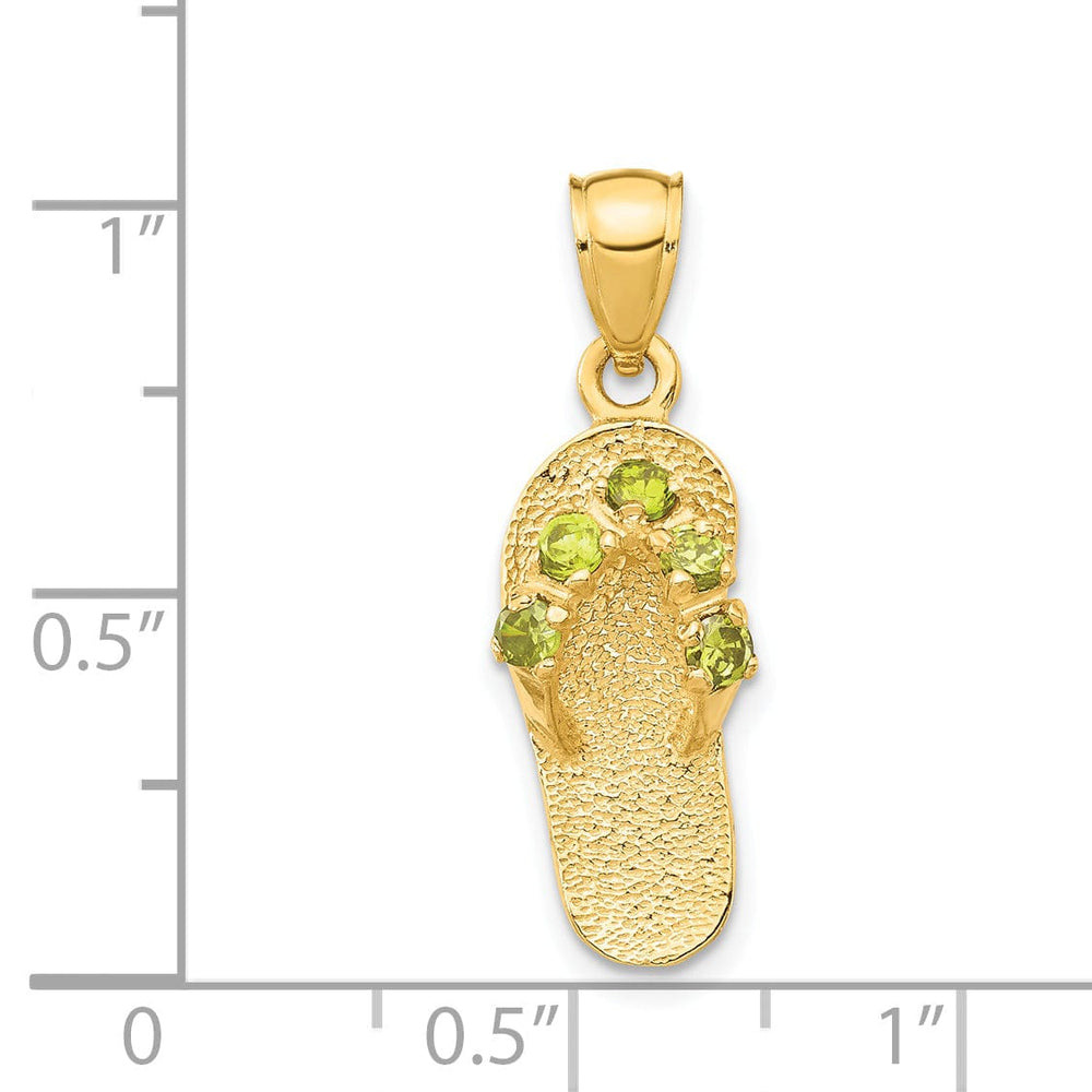 Lovely Rita's Pendants & Charms 14k Yellow Gold Solid Texture Polish Finish 3-Dimensional August Cubic Zirconia Birthstone Flip Flop Sandle Charm Pendant