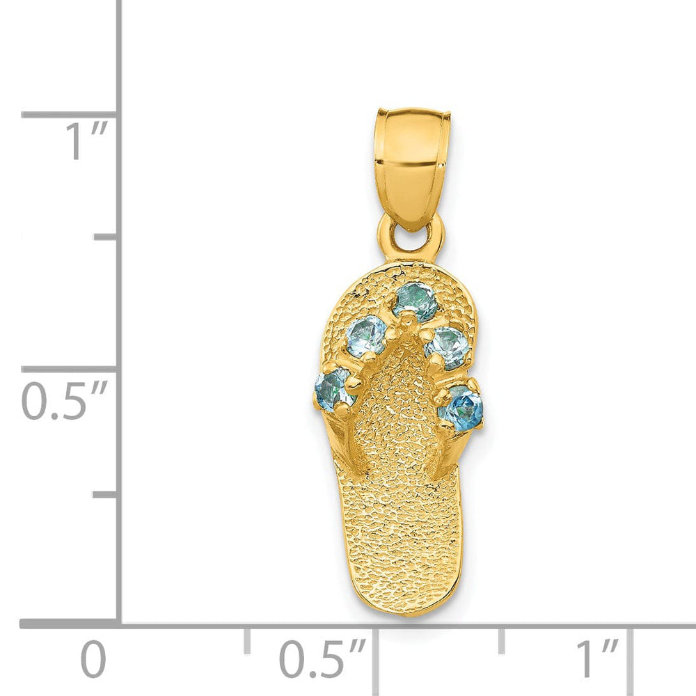 Lovely Rita's Pendants & Charms 14k Yellow Gold Solid Texture Polish Finish 3-Dimensional December Cubic Zirconia Birthstone Flip Flop Sandle Charm Pendant
