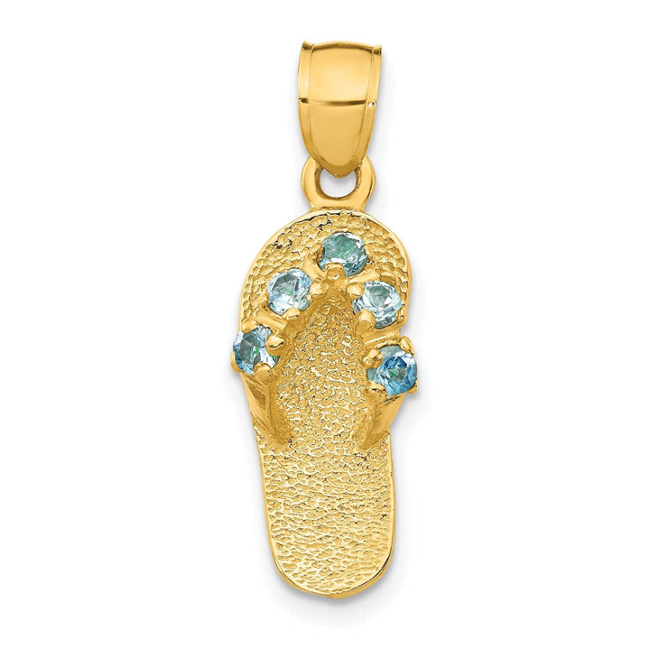 Lovely Rita's Pendants & Charms 14k Yellow Gold Solid Texture Polish Finish 3-Dimensional December Cubic Zirconia Birthstone Flip Flop Sandle Charm Pendant