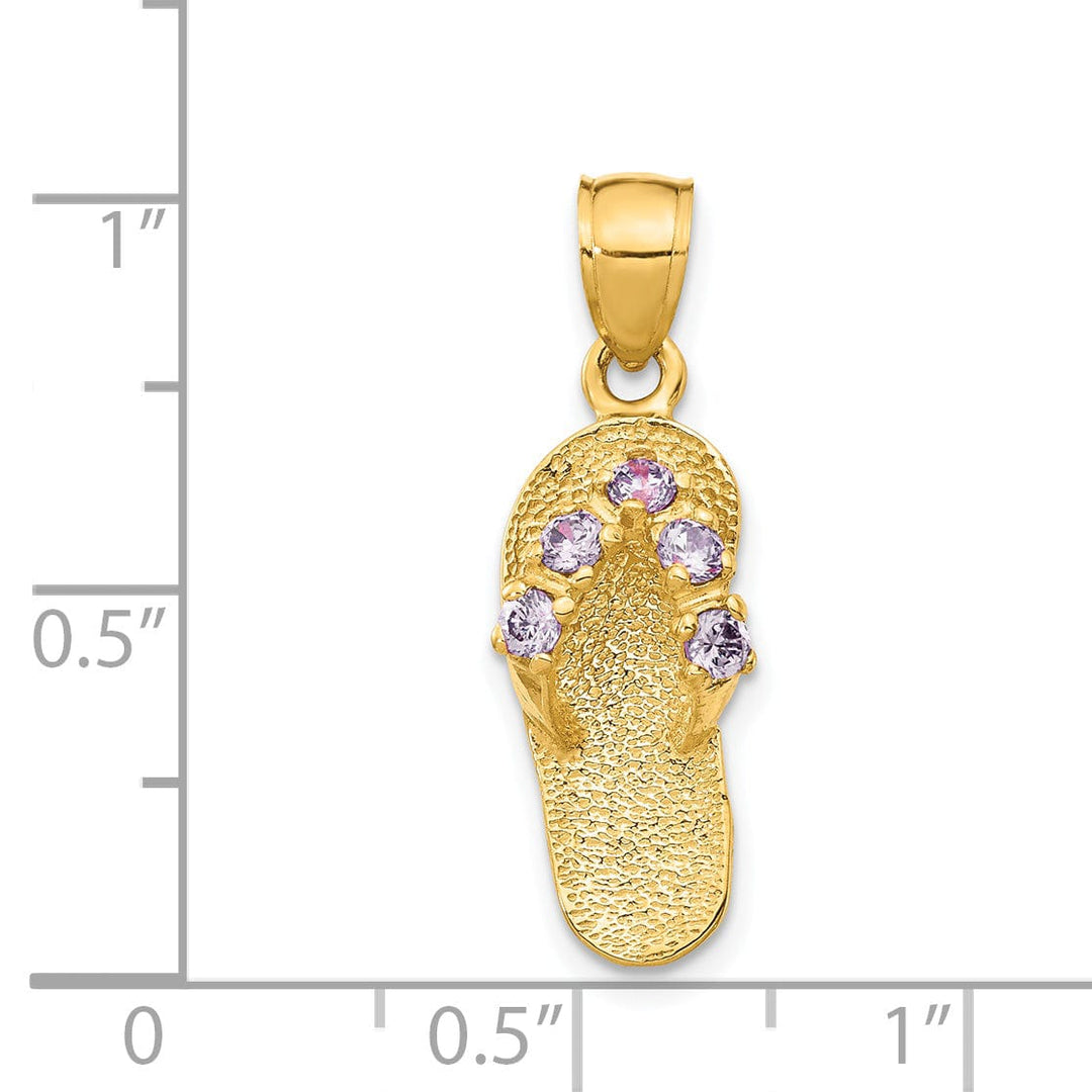 Lovely Rita's Pendants & Charms 14k Yellow Gold Solid Texture Polish Finish 3-Dimensional February Cubic Zirconia Birthstone Flip Flop Sandle Charm Pendant